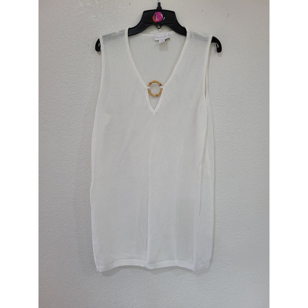 House of Harlow 1960 Womens White Knit Bamboo Ring V-Neck Tank Top Dress L #25